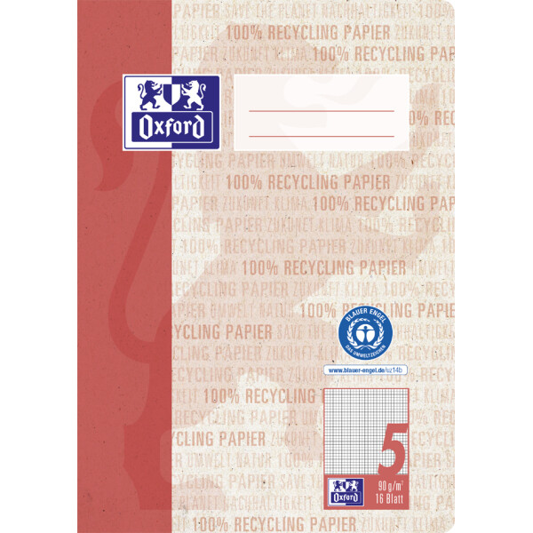Oxford Schulheft "Recycling", DIN A5, 16 Blatt, Lineatur 7