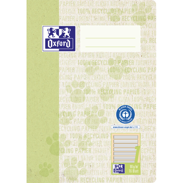 Oxford Schulheft "Recycling", DIN A5, 16 Blatt, Lineatur 7