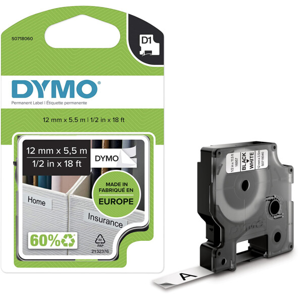 DYMO D1 Schriftbandkassette schwarz wei&szlig;, 19 mm x 5,5 m