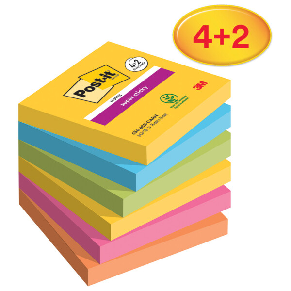 Post-it Haftnotizen super sticky notes, 76 x 76 mm, 4+2