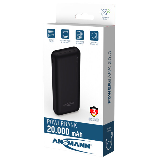ANSMANN Powerbank PB212, 20.000 mAh, schwarz