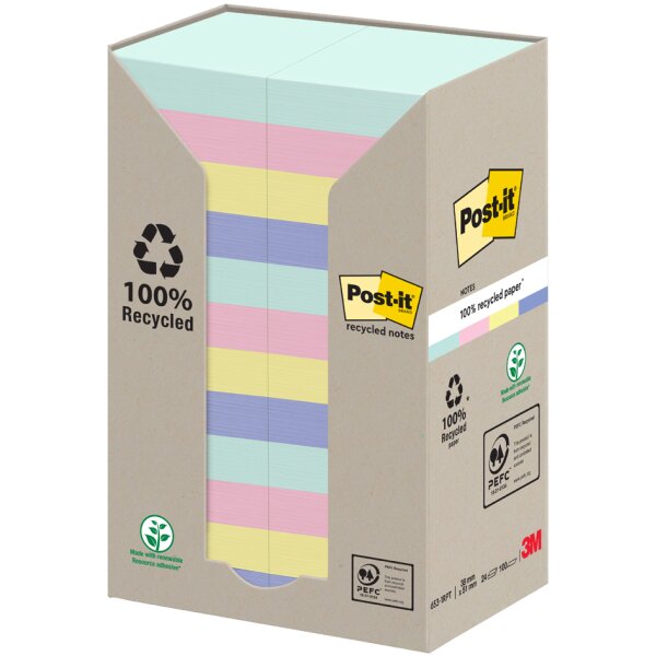 Post-it Haftnotizen Recycling notes, 76 x 76 mm, mehrfarbig