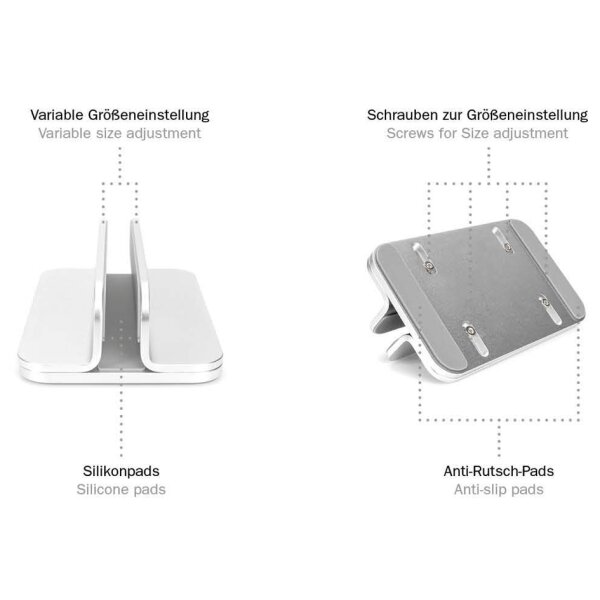 DIGITUS Vertikaler Notebook St&auml;nder, Aluminium, silber