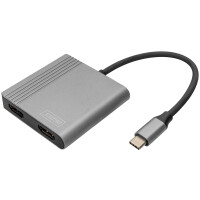 DIGITUS Grafikadapter 2in1, USB-C - 2x HDMI, schwarz silber