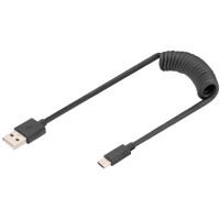 DIGITUS USB 2.0 Spiralkabel, USB-A - USB-C Stecker, 1,0 m