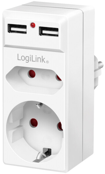 LogiLink Adapterstecker mit 2x USB-Ports, Eurosteckdose &