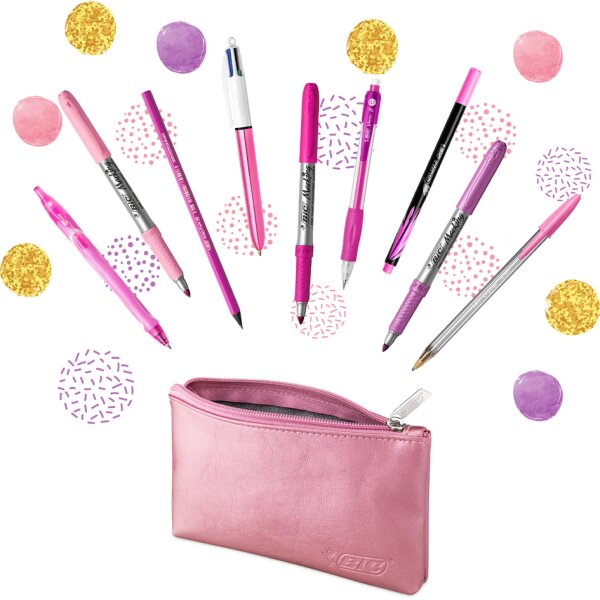 BIC Schreibset "PINK &amp; PURPLE" mit Schlamper-Etui, 10-teilig