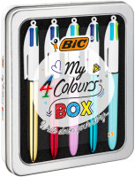 BIC Druckkugelschreiber 4 Colours Kollektion, 5er Metallbox