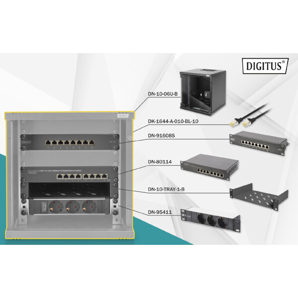 11GITUS 10" Netzwerk-Set, 6 HE, (B)312 x (T)300 mm, schwarz