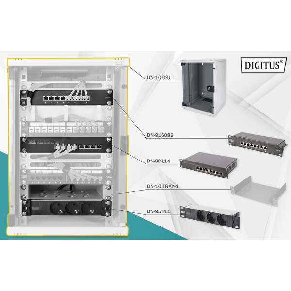 DIGITUS 10" Netzwerk-Set, 9 HE, (B)312 x (T)300 mm, schwarz