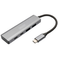 DIGITUS USB-C Hub, 4 Port, 2x USB A + 2x USB-C, dunkelgrau