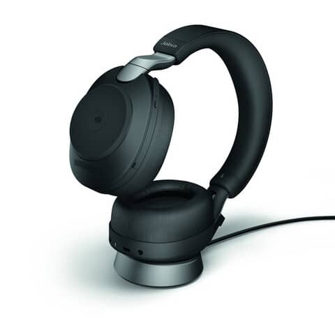 JABRA Jabra Evolve2 85 Headset, Stereo, kabellos, schwarz Bluetooth, inkl. Link 380 USB-C, inkl. Ladestation,
