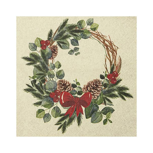 HOME F. Weihnachten Motivserviette 33x33cm ECO Natural Wreath 20 Stück