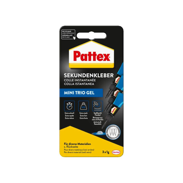 PATTEX Sekundenkleber Ultra Gel, 3x1g, extra stark, flexibel