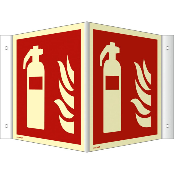 MOEDEL Winkelschild Feuerlöscher ISO 7010, Kunststoff langnachleuchtend, 14,8 x 14,8 cm