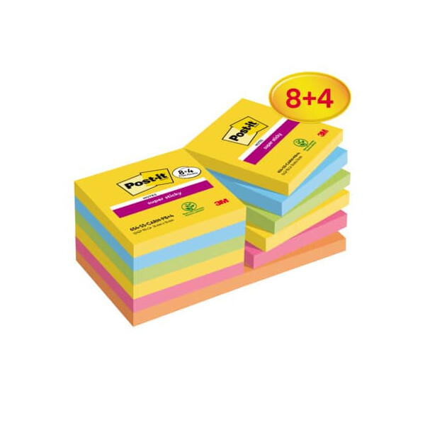 POST-IT Haftnotiz Super Sticky Notes Promotion Carnival Collection, 76 x 76 mm 12 x 90 Blatt