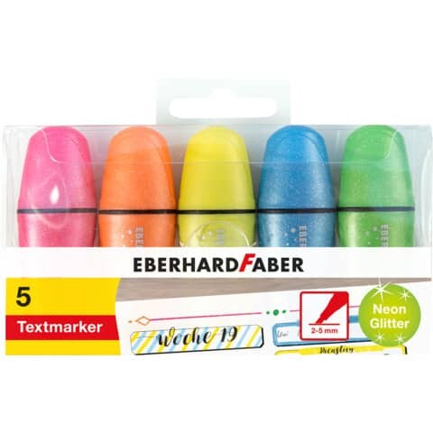 EBERHARD FABER Textmarkeretui 5 Stück Mini Glitzer Neon 2-5 mm sortiert