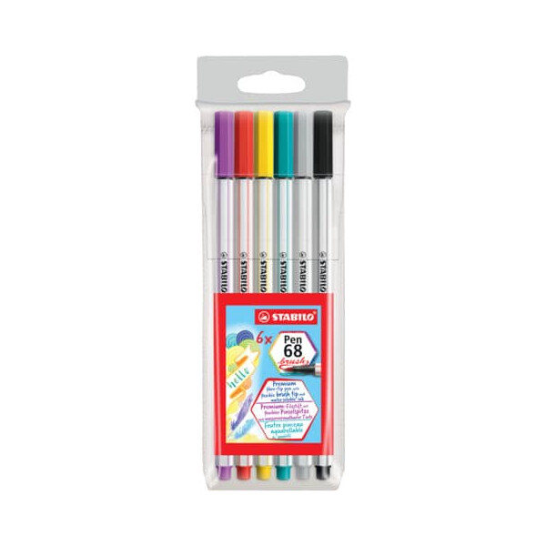 STABILO Faserschreiber mit Pinselspitze Pen 68 brush, Etui mit 6 Stiften