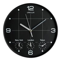 UNILUX Wanduhr ON TIME schwarz für 4 Zeitzonen...