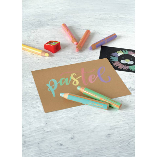 STABILO Multitalent-Stift woody 3 in 1 Etui, 10 mm, sortiert, Kartonetui mit 6 Stiften und 1 kindersicheren Spitzer 8806-3