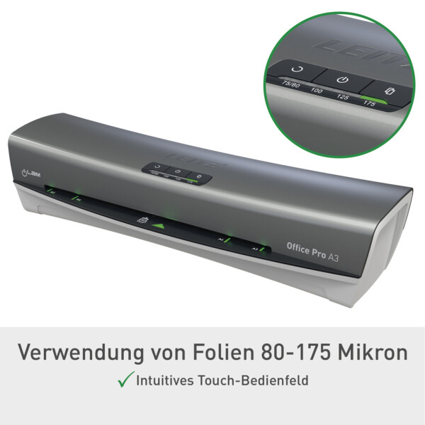 LEITZ Laminator iLAM Office Pro A3, 80-175my, silber 7518-00-84