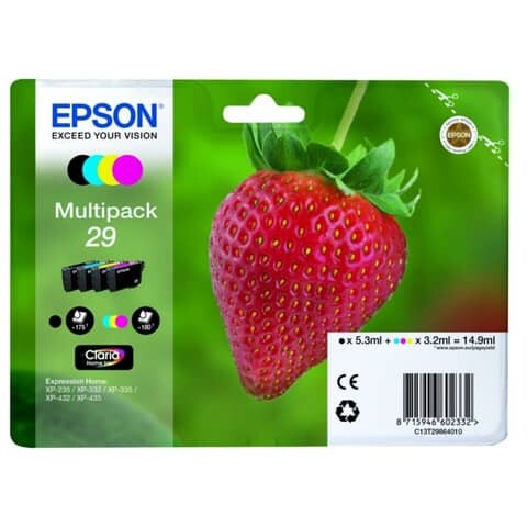 EPSON Original Epson Tintenpatrone MultiPack Bk,C,M,Y (C13T29864012,29,T2986,T29864012)