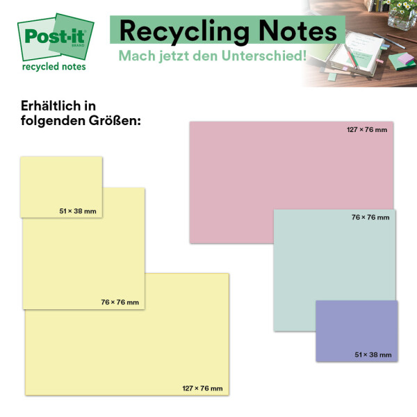 POST-IT Haftnotizblock Recycling Notes Promotion, 76x76cm, 24x100 Blatt 654-RYP24