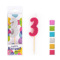 BIRTHDAY FUN Geburtstagskerze Zahl 3 farbig sortiert 36mm...