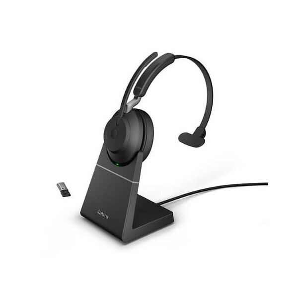 JABRA Jabra Evolve2 65 Headset, Mono, kabellos, schwarz Bluetooth, inkl. Link 380 USB-A, inkl. Ladestation