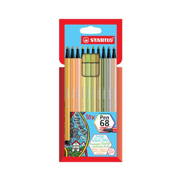 STABILO Fasermaler Pen 68 Etui, 1 mm, sortiert, Kartonetui mit 10 Farben