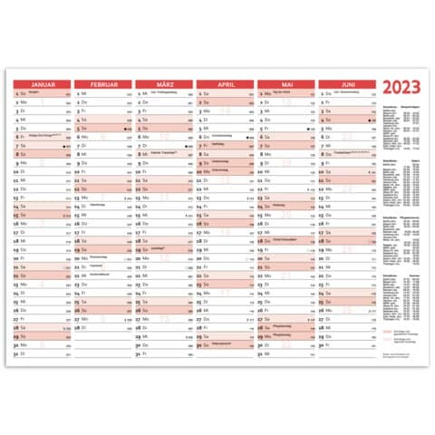 RNK Verlag Tafelkalender B4, 6 Monate je auf Vorder- und Rückseite, 353 x 250 mm