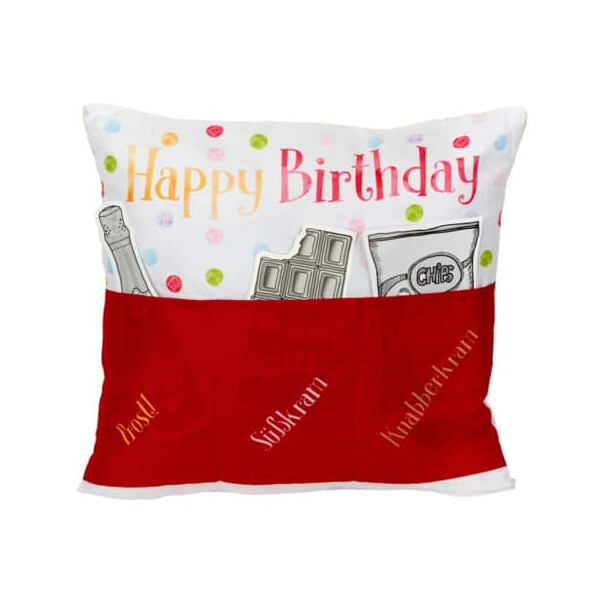 HERGO Kissen mit Taschen Happy Birthday rot 43x43cm
