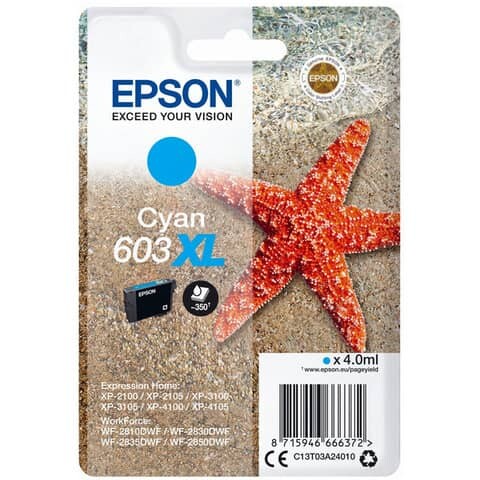 EPSON Original Epson Tintenpatrone cyan High-Capacity (C13T03A24010,T03A240,603XL,T03A2,T03A24010)