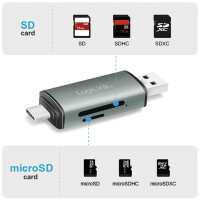 LogiLink USB 3.2 Gen1 Card Reader, SD Micro SD, alu