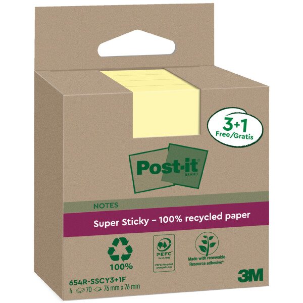Post-it Haftnotizen super sticky Recycling notes, gelb