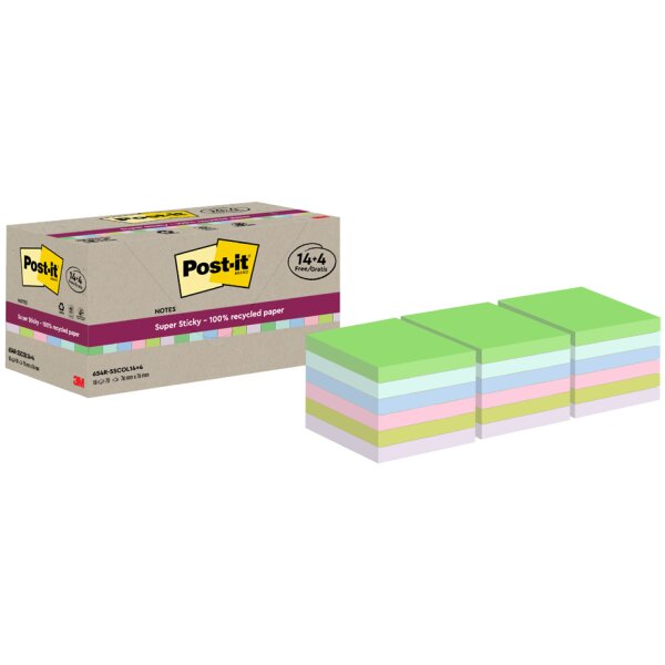 Post-it Haftnotizen super sticky Recycling notes, farbig