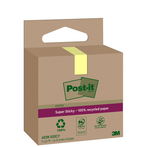 Post-it Haftnotizen super sticky Recycling notes, gelb