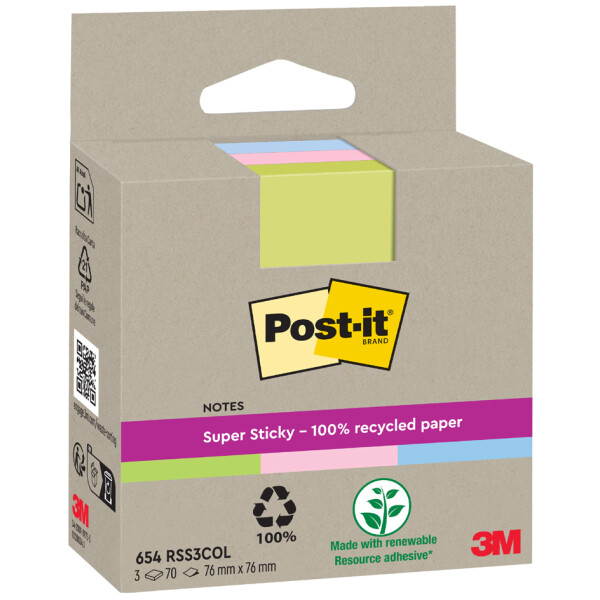Post-it Haftnotizen super sticky Recycling notes, farbig