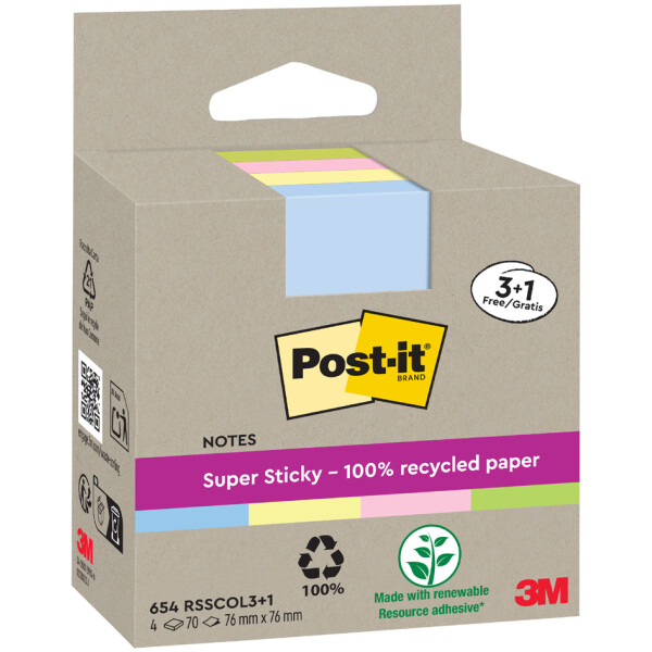 Post-it Haftnotizen super sticky Recycling notes, farbig