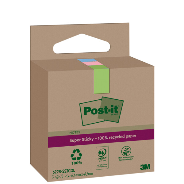 Post-it Haftnotizen super sticky Recycling notes, farbig