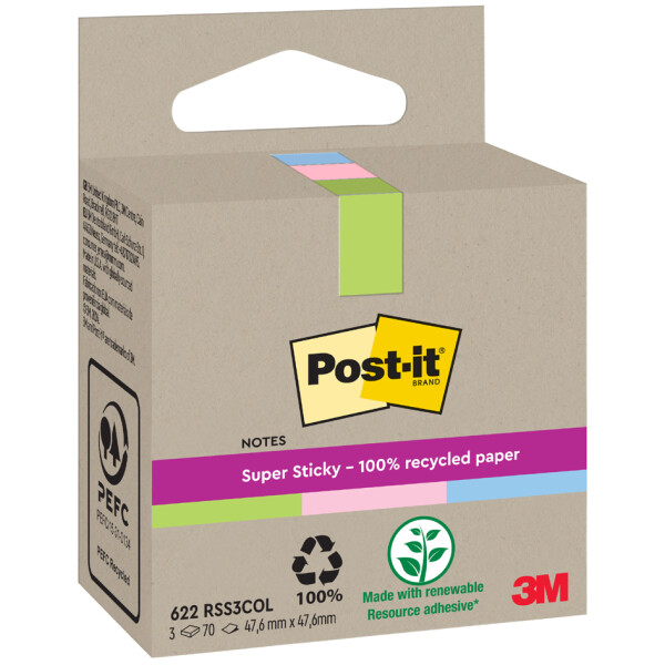 Post-it Haftnotizen super sticky Recycling notes, farbig