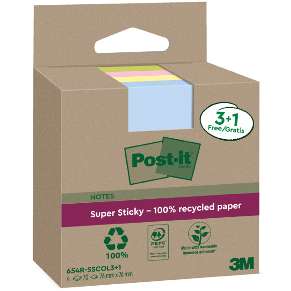 Post-it Haftnotizen super sticky Recycling notes, farbig