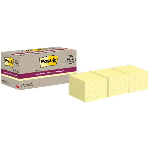 Post-it Haftnotizen super sticky Recycling notes, gelb