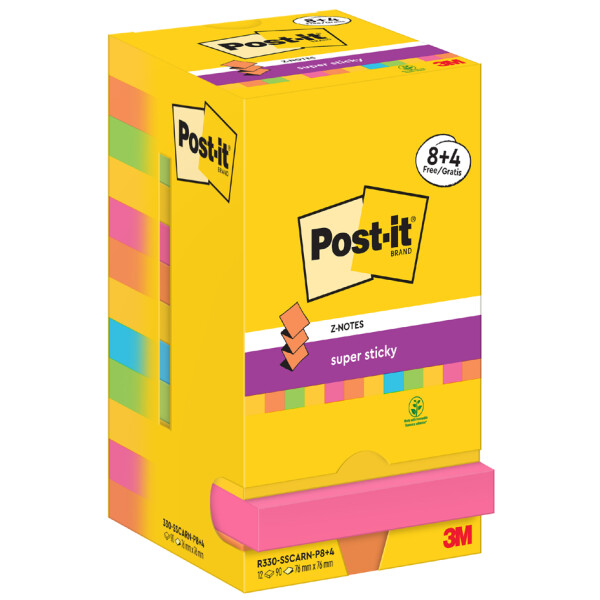 Post-it Haftnotizen super sticky z-notes Haftnotizen, 8+4