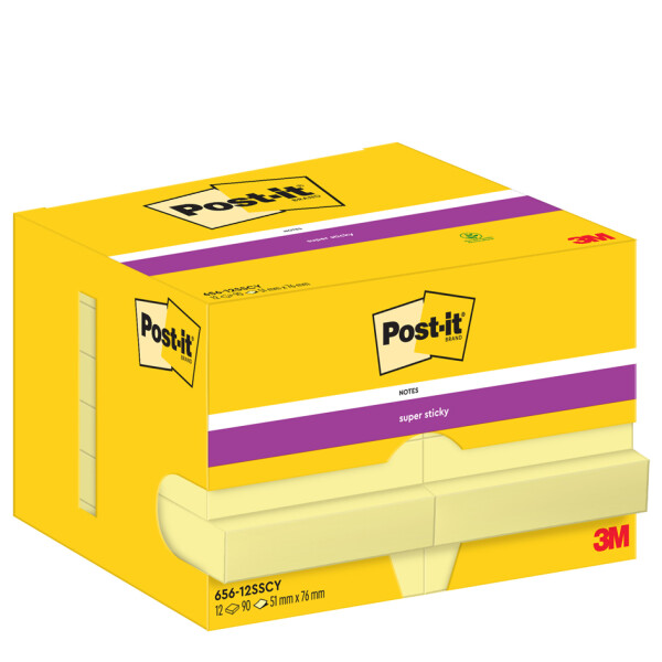 Post-it Haftnotizen super sticky notes, 76 x 76 mm, gelb