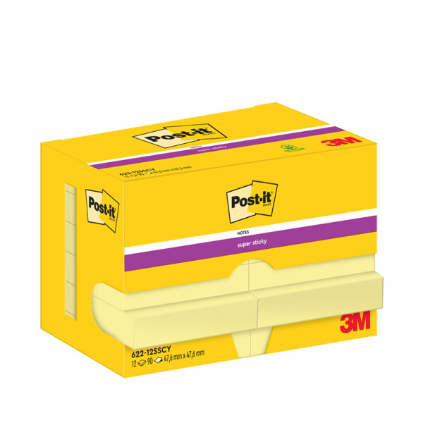 Post-it Haftnotizen super sticky notes, 76 x 76 mm, gelb