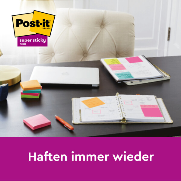Post-it Haftnotizen super sticky notes, 76 x 76 mm, Neon