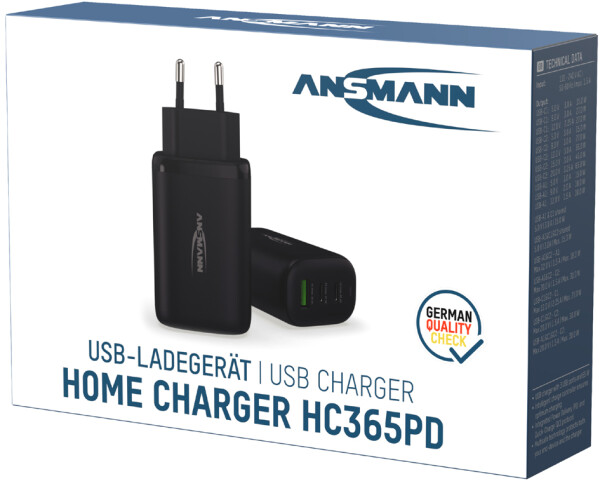 ANSMANN USB-Ladegerät Home Charger HC365PD, USB-A 2x USB-C