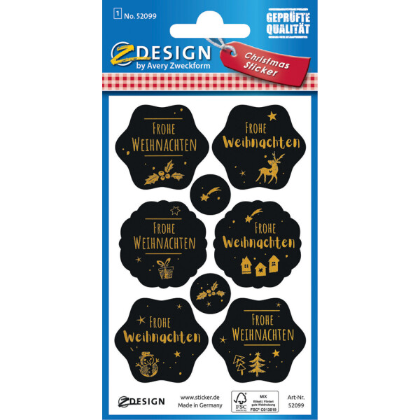 AVERY Zweckform ZDesign Weihnachts-Sticker Gruß schwarz gold