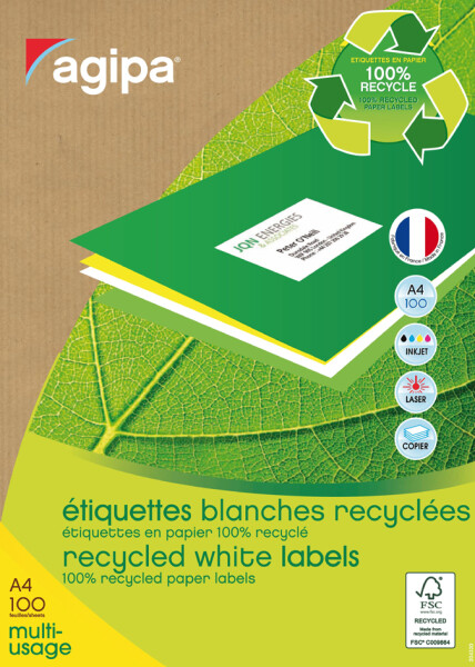 agipa Recycling Vielzweck-Etiketten, 199,6 x 289,1 mm, weiß